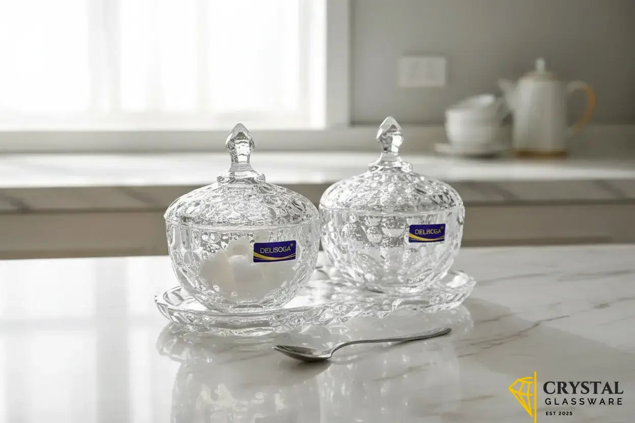 Delisoga® Candy Dish Set of 2 Elegant Candy Jars with Glass Tray for Sweets & Treats